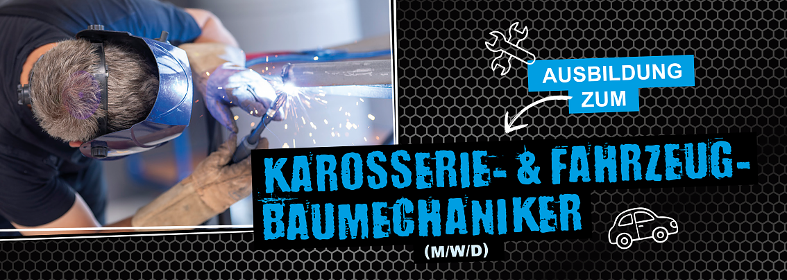 Ausbildung zum Karosserie- und Fahrzeugbaumechaniker (m/w/d) (Foto: Autohaus Peter) Schweißarbeiten an einer Fahrzeugkarosserie als Motiv für die Ausbildung im Fahrzeugbau.