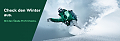 Grafik zu den Skoda Winterangeboten (links Text, rechts ein Snowboarder im Schnee) (Skoda Auto Deutschland GmbH)