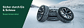 Grafik zu Skoda Winterreifen (links text, rechts Winterräder mit Winterlandschaft) (Skoda Auto Deutschland GmbH)