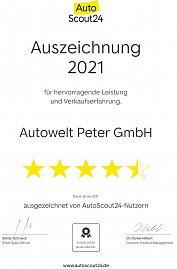 Urkunde Autoscout24 f&uuml;r die Autowelt Peter GmbH